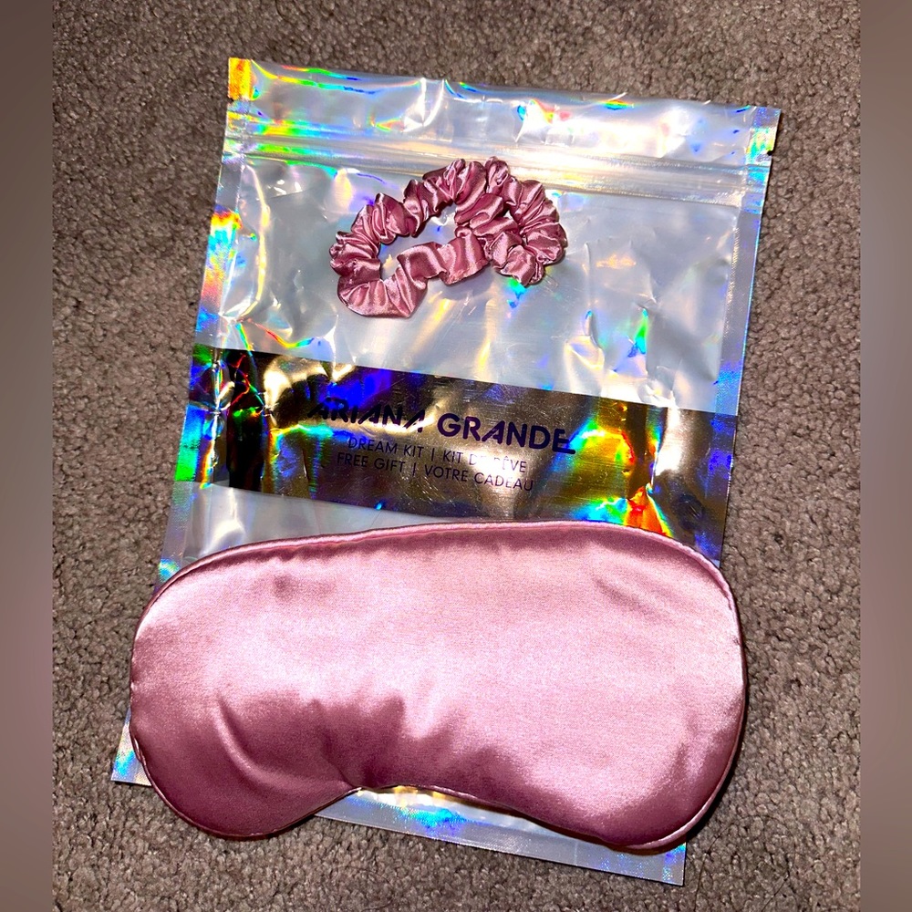 NWT pink silk satin arianna grande eye mask and hair scrub hue bundle set